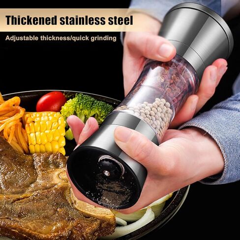 Salt and Pepper Grinder Set - 2 in 1 Stainless Steel Shakers with Adjustable Coarse Mills - Spice Grinder Kitchen Chef Gift - Ideal for Housewarming (B) in Saudi Arabia