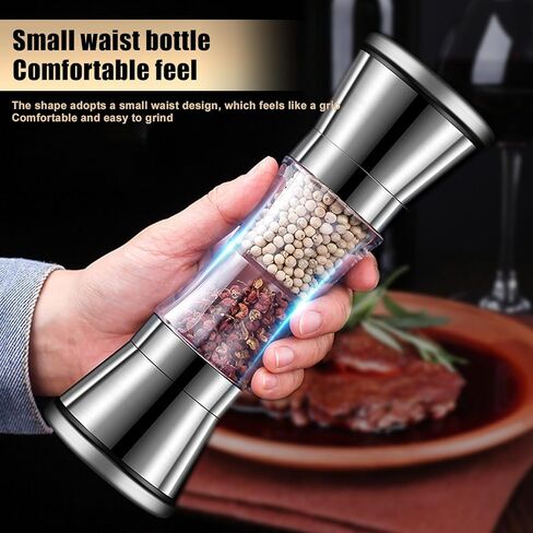 Salt and Pepper Grinder Set - 2 in 1 Stainless Steel Shakers with Adjustable Coarse Mills - Spice Grinder Kitchen Chef Gift - Ideal for Housewarming (B) in Saudi Arabia
