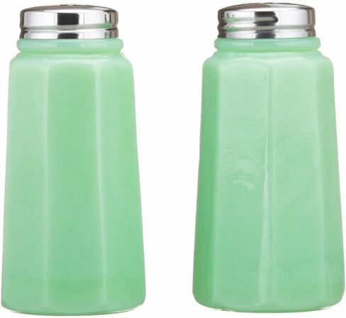 Mosser Glass Salt and Pepper Shaker Holder Set in Jadeite (Green) Color in Saudi Arabia