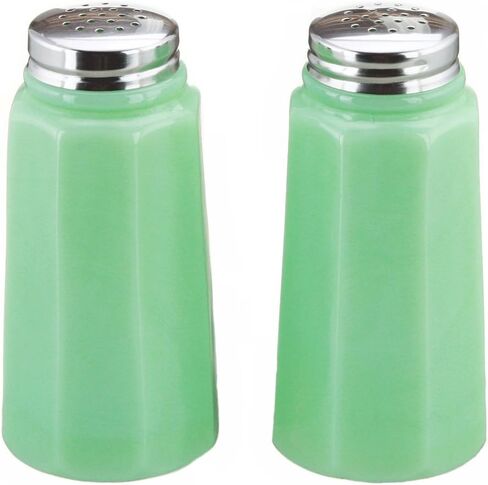 Mosser Glass Salt and Pepper Shaker Holder Set in Jadeite (Green) Color in Saudi Arabia