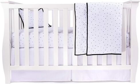 Ely's & Co. Baby Crib Bedding Sets for Girls — Perfect for Toddler Beds — 4 Piece Set Includes Crib Sheet, Quilted Blanket, Crib Skirt, and Baby Pillowcase —Black & White Dottie in Saudi Arabia