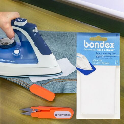 Iron-On Mending Fabric, 0.32 Oz, Quick & Easy No-Sew Repair Solution, Polyester Patch, 6.5"X14" - Bundle with Westlake Art Embroidery Scissors, Iron On Mending Patches, White [Pack of 3] in Saudi Arabia