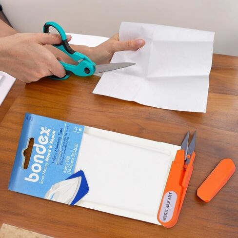 Iron-On Mending Fabric, 0.32 Oz, Quick & Easy No-Sew Repair Solution, Polyester Patch, 6.5"X14" - Bundle with Westlake Art Embroidery Scissors, Iron On Mending Patches, White [Pack of 3] in Saudi Arabia