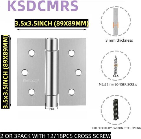 3.5" Self-Closing Stainless Steel Hinges,3-1/2 inch x 3 1/2 Inch Heavy Duty Spring Loaded Automatic Adjustable to Close Door Hinge with Square Corner (Matte Black-2PACK) in Kuwait