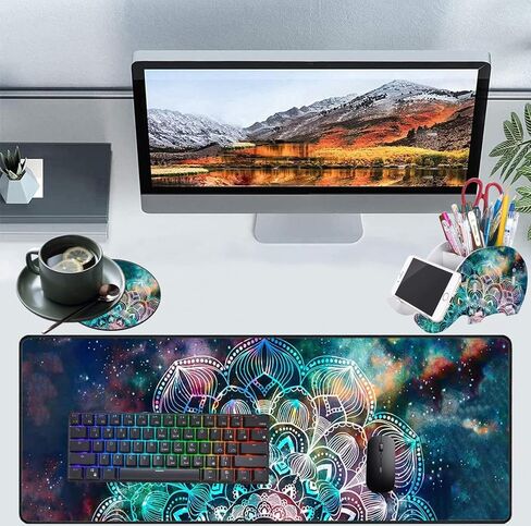 Cute Pictographic Pen Holder with Phone Stand, Mouse Pad and Coaster Set Combination, Table Decoration Accessories Multifunctional Pencil Case Organizer, Leopard Print in Kuwait