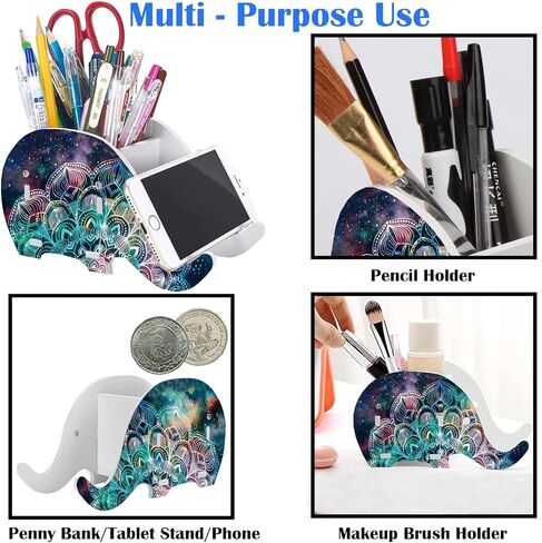 Cute Pictographic Pen Holder with Phone Stand, Mouse Pad and Coaster Set Combination, Table Decoration Accessories Multifunctional Pencil Case Organizer, Leopard Print in Kuwait