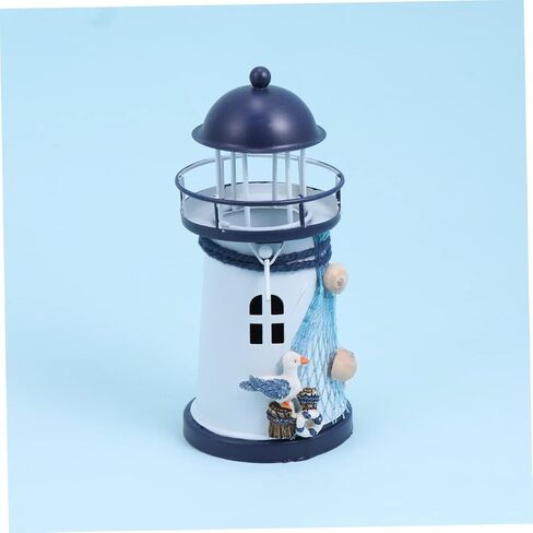 المنارة شمعة فانوس الحديد Tealight شمعة حامل بحري Tealight حامل سطح المكتب المنارة الشاي ضوء شمعة حامل سطح المكتب ديكور حامل شمعة الإبداعية شاطئ البحر منارة صغيرة in Saudi Arabia