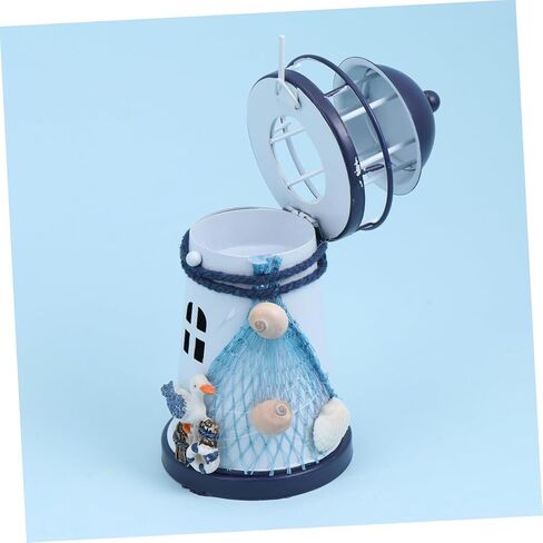 المنارة شمعة فانوس الحديد Tealight شمعة حامل بحري Tealight حامل سطح المكتب المنارة الشاي ضوء شمعة حامل سطح المكتب ديكور حامل شمعة الإبداعية شاطئ البحر منارة صغيرة in Saudi Arabia