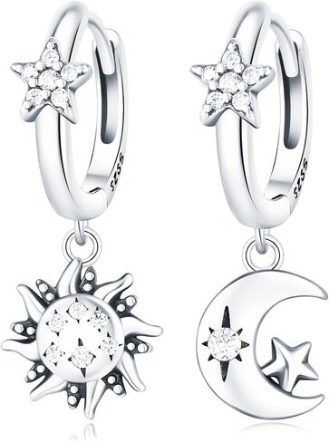 Earrings for Women Trendy, 925 Sterling Silver Earring Jewelry, Fashion Small Hoop Blue Star Moon Sun Drop Dangle Retro Graduation Birthday Gifts for Girls Teen in Kuwait