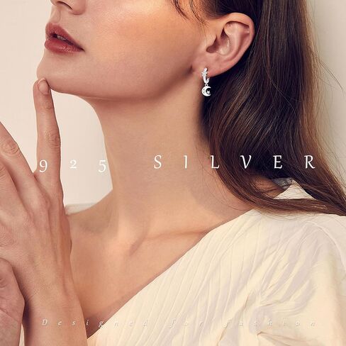 Earrings for Women Trendy, 925 Sterling Silver Earring Jewelry, Fashion Small Hoop Blue Star Moon Sun Drop Dangle Retro Graduation Birthday Gifts for Girls Teen in Kuwait
