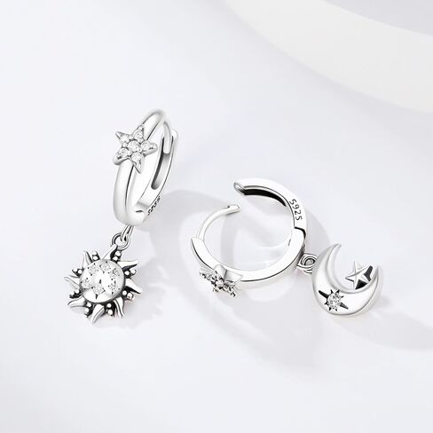 Earrings for Women Trendy, 925 Sterling Silver Earring Jewelry, Fashion Small Hoop Blue Star Moon Sun Drop Dangle Retro Graduation Birthday Gifts for Girls Teen in Kuwait