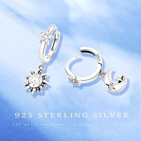 Earrings for Women Trendy, 925 Sterling Silver Earring Jewelry, Fashion Small Hoop Blue Star Moon Sun Drop Dangle Retro Graduation Birthday Gifts for Girls Teen in Kuwait