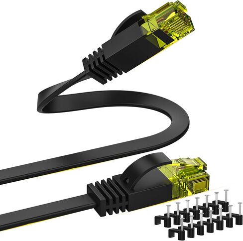 كابل إيثرنت Cat 6 بطول 35 قدمًا سلك تصحيح شبكة الإنترنت الصلبة - سلك كمبيوتر عالي السرعة مع مقاطع وموصلات Rj45 لجهاز التوجيه المسطح المحمي لكابل LAN لمحول شبكة إيثرنت، أسود in Kuwait