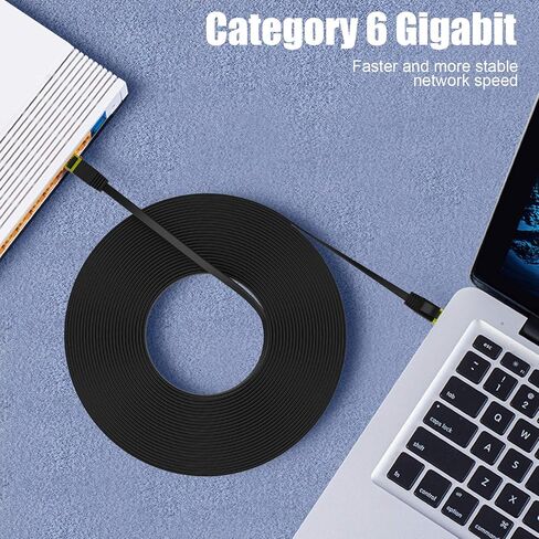 كابل إيثرنت Cat 6 بطول 35 قدمًا سلك تصحيح شبكة الإنترنت الصلبة - سلك كمبيوتر عالي السرعة مع مقاطع وموصلات Rj45 لجهاز التوجيه المسطح المحمي لكابل LAN لمحول شبكة إيثرنت، أسود in Kuwait