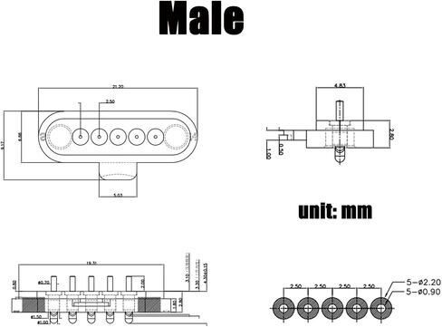 2 Pair Magnetic Pogo Pin Connector, 2/3/4/5P 1A Magnetic Pogopin Connector Male+Female 2.5MM Through Holes Spring Loaded Magnetic Pogopin Connectors DC Power Socket DC Power Charge Connector (2Pin) in Saudi Arabia