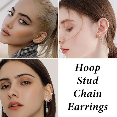 مجموعة أقراط الغضروف 20 جرام من جيه ستايل للنساء من الفولاذ الجراحي، أقراط هوجي هوب الصغيرة، أقراط مسطحة الظهر، أقراط على شكل فراشة القمر ونجوم سلسلة، مجوهرات ثقب الغضروف in Kuwait