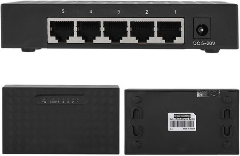 Sonew Gigabit Ethernet Switch, 5 Port Fast 10/100/1000Mbps Ethernet LAN Hub Network Gigabit Switch, Full/Half Duplex Adaptive Mode, Black(US Plug) in Saudi Arabia