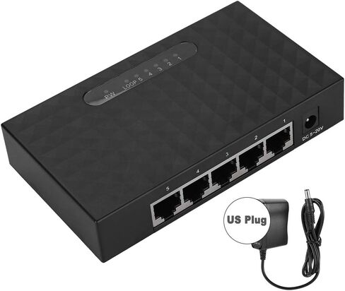 Sonew Gigabit Ethernet Switch, 5 Port Fast 10/100/1000Mbps Ethernet LAN Hub Network Gigabit Switch, Full/Half Duplex Adaptive Mode, Black(US Plug) in Saudi Arabia