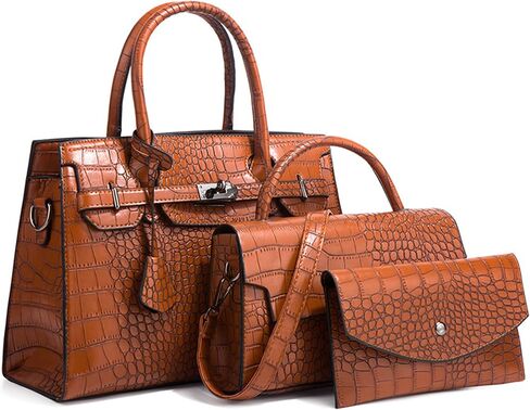 Women PU Leather Crocodile print Large Handbag Shoulder Bag Clutch Handle Fashion Satchel Tote Small Square Purse 3 Set in Saudi Arabia