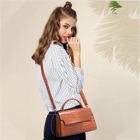 Women PU Leather Crocodile print Large Handbag Shoulder Bag Clutch Handle Fashion Satchel Tote Small Square Purse 3 Set in Saudi Arabia