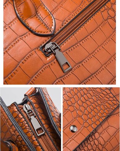 Women PU Leather Crocodile print Large Handbag Shoulder Bag Clutch Handle Fashion Satchel Tote Small Square Purse 3 Set in Saudi Arabia
