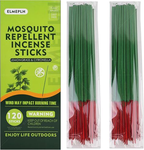 120 PCS Mosquito Repellent Incense Sticks Outdoor Patio - DEET Free - Lemongrass Oil - Natural Citronella Incense Sticks for Camping, Patio, Hiking,etc in Saudi Arabia