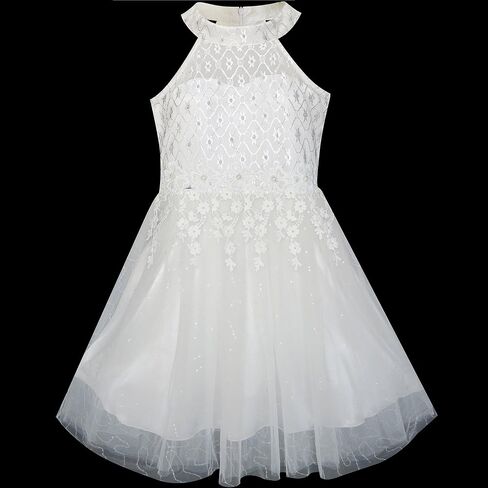 Sunny Fashion Flower Girls Dress Lace Sequins Sparkling Wedding Bridesmaid in Saudi Arabia