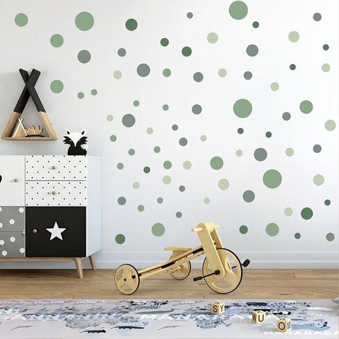 ملصقات حائط منقطة باللون الأخضر - ملصقات ديكور حائط خضراء، ديكورات حائط لغرفة الأطفال، ملصق حائط لغرفة نوم الأطفال وغرفة المعيشة والفصول الدراسية وديكور غرفة اللعب (ملصق منقطة باللون الأخضر) in Kuwait