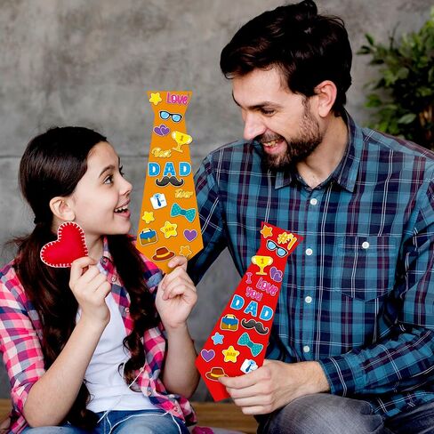 مجموعة أدوات ربطات العنق لعيد الأب من WATINC - 24 قطعة من ربطات العنق الإسفنجية للأطفال، DIY I Love You Dad Craft Gifts، اصنع ربطة عنق عيد الأب الخاصة بك للأنشطة الممتعة في الفصول المدرسية ومستلزمات الحفلات المنزلية in Saudi Arabia