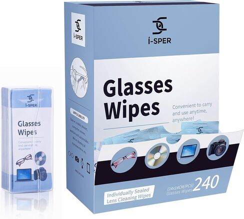 I-sper 70 قطعة مناديل مبللة للنظارات، مناديل تنظيف عدسات النظارات، مبللة مسبقًا، سريعة الجفاف، فردية، مغلفة بصندوق حمل مناسب لجميع شاشات النظارات والإلكترونيات in Kuwait