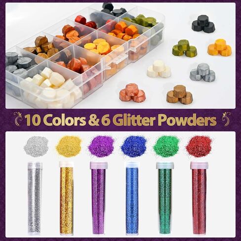 مجموعة ختم الشمع، مجموعة ختم الشمع من TSVATE مع 10 ألوان 200 قطعة من خرز ختم الشمع العتيق، سخان ختم الشمع الخشبي، المغلفات، الشموع، ختم الشمع، قلم معدني، ملعقة ختم الشمع، مجموعة هدايا لامعة in Kuwait