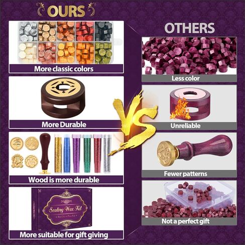 مجموعة ختم الشمع، مجموعة ختم الشمع من TSVATE مع 10 ألوان 200 قطعة من خرز ختم الشمع العتيق، سخان ختم الشمع الخشبي، المغلفات، الشموع، ختم الشمع، قلم معدني، ملعقة ختم الشمع، مجموعة هدايا لامعة in Kuwait