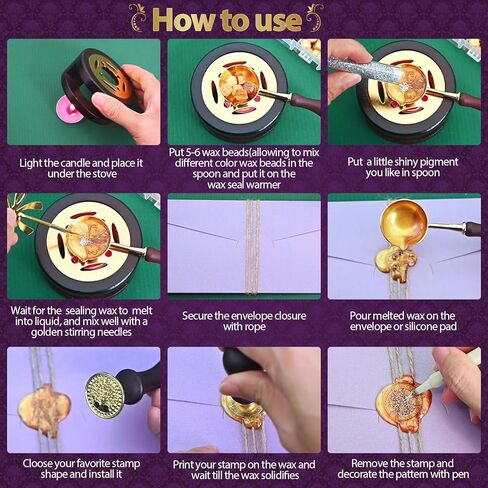 مجموعة ختم الشمع، مجموعة ختم الشمع من TSVATE مع 10 ألوان 200 قطعة من خرز ختم الشمع العتيق، سخان ختم الشمع الخشبي، المغلفات، الشموع، ختم الشمع، قلم معدني، ملعقة ختم الشمع، مجموعة هدايا لامعة in Kuwait