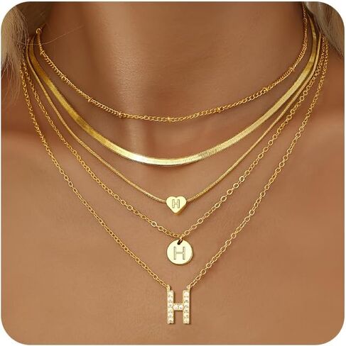 مجموعة قلادات أولية ذهبية مكونة من 5 قطع من YEEZII للنساء، قلادة بحروف شخصية مطلية بالذهب عيار 14 قيراط، قلادة أولية أنيقة بطبقات هدية للنساء in Kuwait