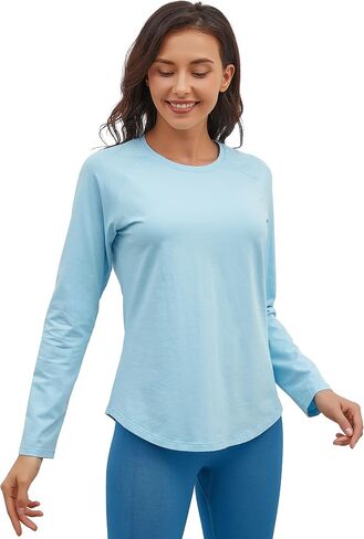 MathCat Long Sleeve Workout Shirts for Women, Pima Cotton Workout Long Sleeve Top, Loose Yoga Athletic Gym Casual T-Shirt in Saudi Arabia