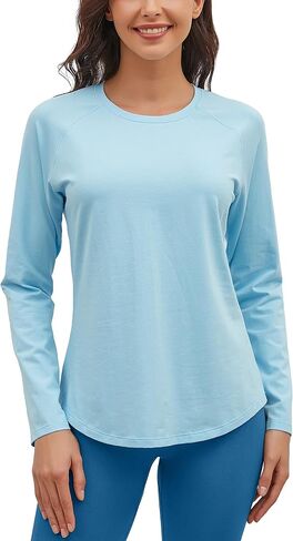 MathCat Long Sleeve Workout Shirts for Women, Pima Cotton Workout Long Sleeve Top, Loose Yoga Athletic Gym Casual T-Shirt in Saudi Arabia