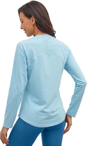 MathCat Long Sleeve Workout Shirts for Women, Pima Cotton Workout Long Sleeve Top, Loose Yoga Athletic Gym Casual T-Shirt in Saudi Arabia