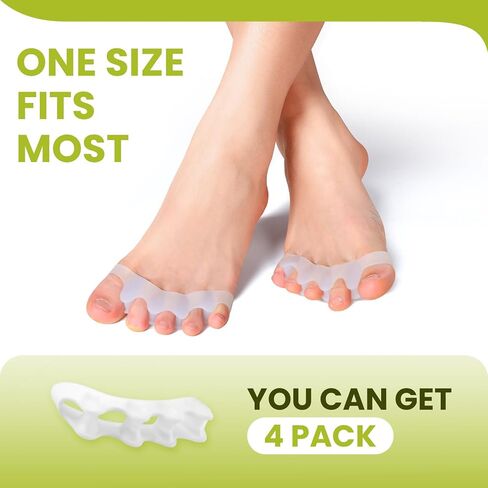 Toe Separators, 4 Pair Soft Gel Toe Spacers to Correct Bunions, Toe Stretcher for Therapeutic Relief from Plantar Fasciitis, Claw Toes,Hammer Toes, Foot Pain for Women & Men (White+S) in Saudi Arabia