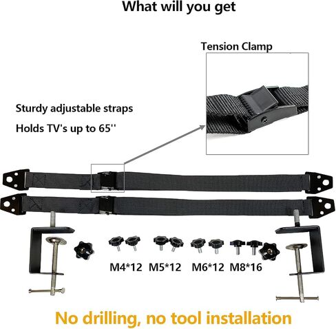 Adjustable No Drill TV Safety Straps,Anti-Tip Strap for Flat Screens,TV Anchors for TV Stands,TV Security Strap for Baby Proofing, Television Stabilizer (1 C-Clamp) in Saudi Arabia