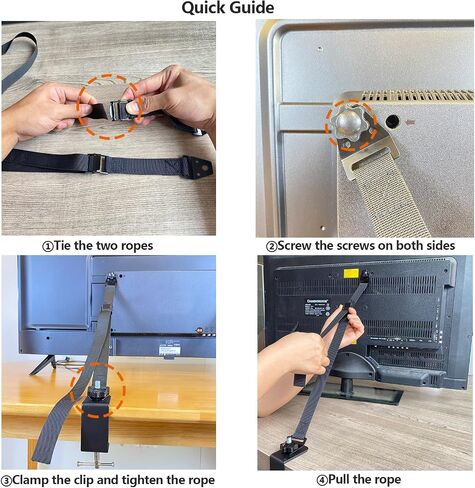 Adjustable No Drill TV Safety Straps,Anti-Tip Strap for Flat Screens,TV Anchors for TV Stands,TV Security Strap for Baby Proofing, Television Stabilizer (1 C-Clamp) in Saudi Arabia