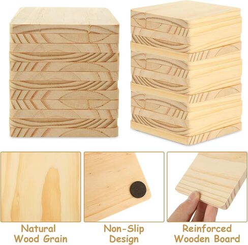 50 Pcs Unfinished Square Wood Coasters, 4 inch Blank Wooden Craft Coasters with Non-Slip Foam Pad Stickers, Wood Slices for Nature Crafts & Wedding Decoration Painting Wood Engraving in Kuwait