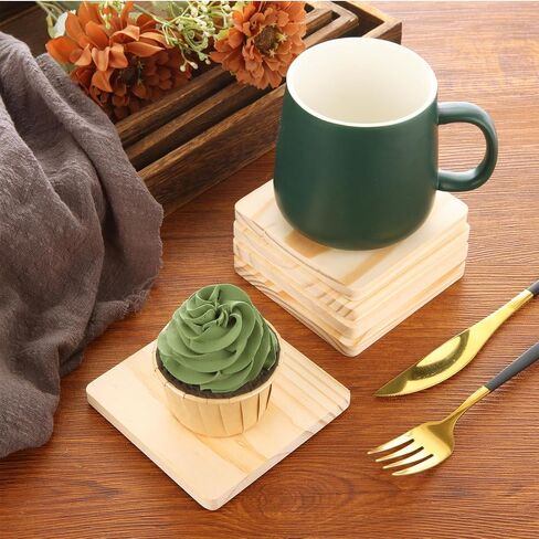 50 Pcs Unfinished Square Wood Coasters, 4 inch Blank Wooden Craft Coasters with Non-Slip Foam Pad Stickers, Wood Slices for Nature Crafts & Wedding Decoration Painting Wood Engraving in Kuwait