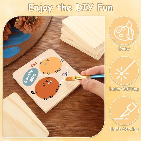 50 Pcs Unfinished Square Wood Coasters, 4 inch Blank Wooden Craft Coasters with Non-Slip Foam Pad Stickers, Wood Slices for Nature Crafts & Wedding Decoration Painting Wood Engraving in Kuwait