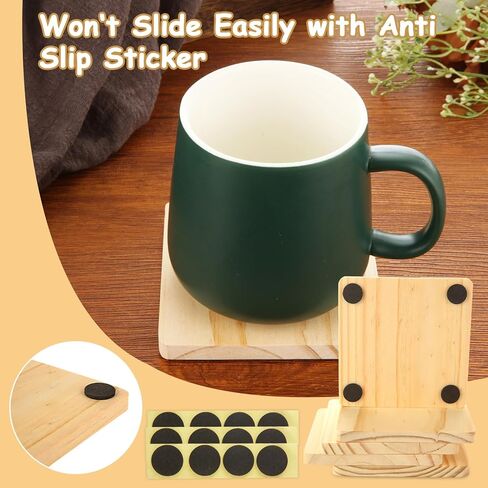 50 Pcs Unfinished Square Wood Coasters, 4 inch Blank Wooden Craft Coasters with Non-Slip Foam Pad Stickers, Wood Slices for Nature Crafts & Wedding Decoration Painting Wood Engraving in Kuwait