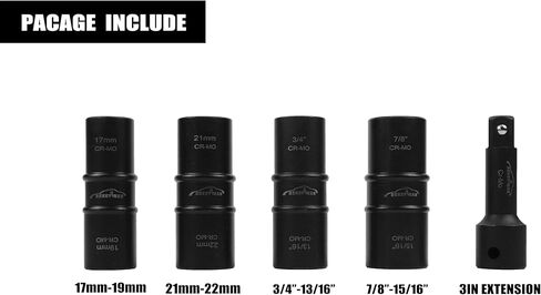 SEKETMAN 5 PCS 1/2-Inch Drive Impact Socket Set, Flip Socket Set, CR-MO Steel, Includes 3-Inch Extension Bar, SAE and Metric Sizes, 5 Pieces in Kuwait