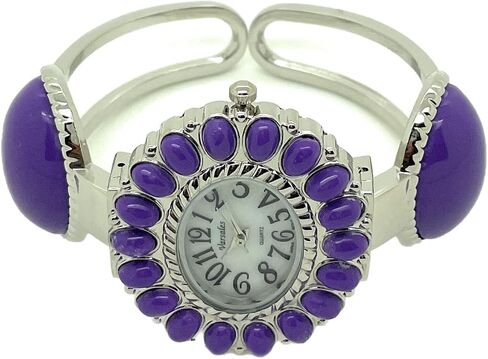 Ladies Silver Metal Bangle Cuff Fashion Watch with Stones Pearl Dial in Kuwait