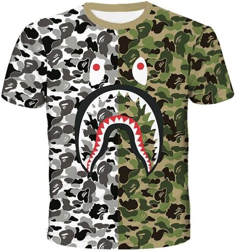 Fashion Camo Shark Shirt Big Mouth Track Shirt Summer Beach T-Shirt for Men Women in Saudi Arabia