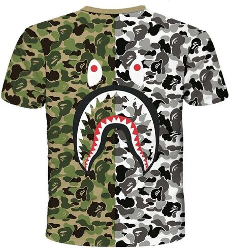 Fashion Camo Shark Shirt Big Mouth Track Shirt Summer Beach T-Shirt for Men Women in Saudi Arabia