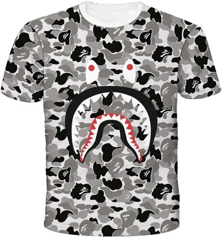 Fashion Camo Shark Shirt Big Mouth Track Shirt Summer Beach T-Shirt for Men Women in Saudi Arabia