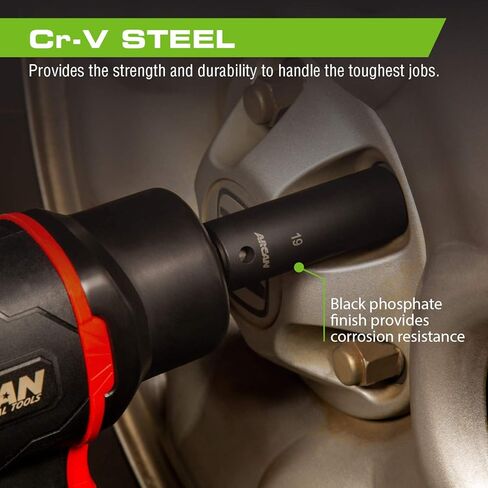 ARCAN TOOLS مجموعة مقابس ذات تأثير عميق مقاس 1/2 بوصة، متري، 10 مم - 24 مم، Cr-V، 15 قطعة (AS21215MD) in Kuwait